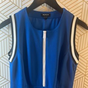 Worth Women Dress Blue Shelth Sleeveless Zip Lined (A-1)Stretch Sheath Sz 4